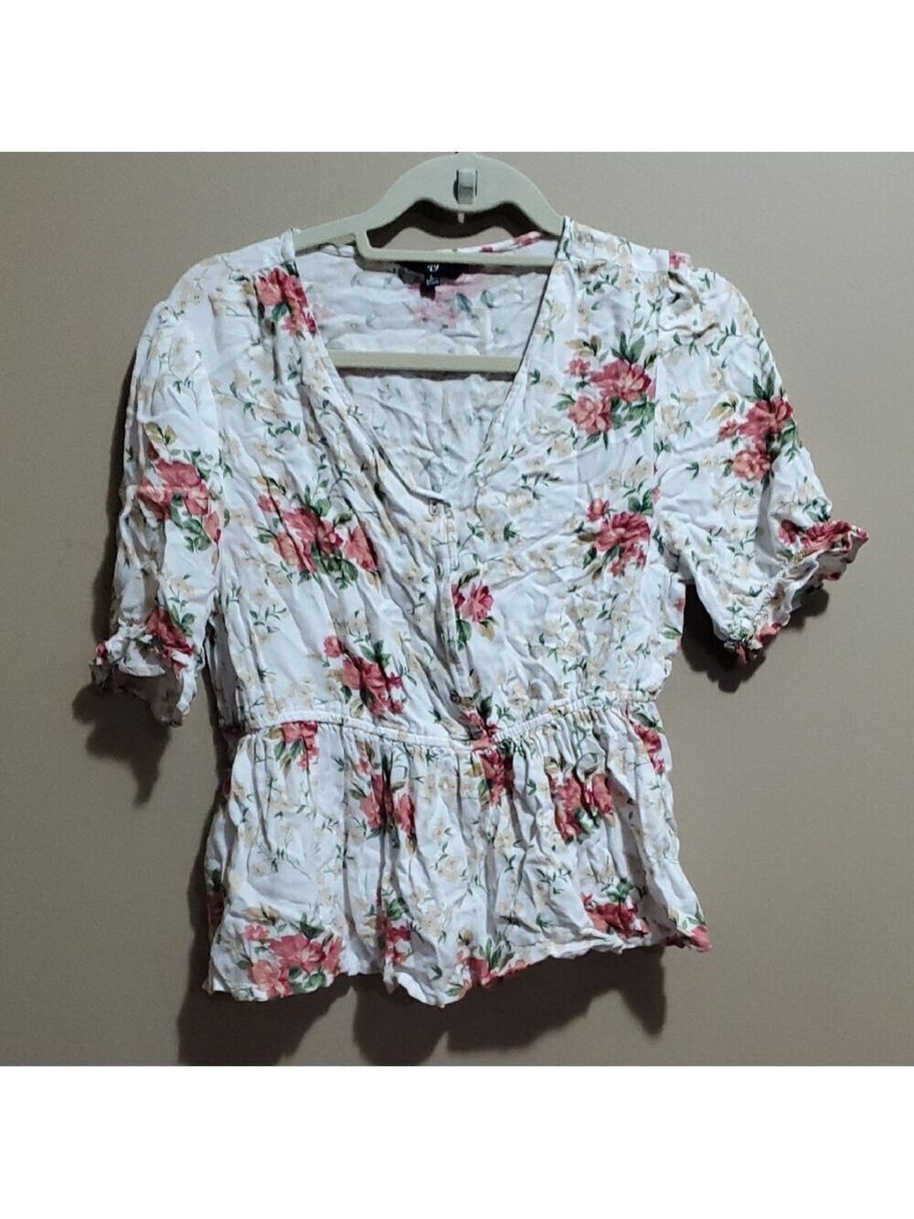 Fig Floral V-Neck Women's Top Size Large